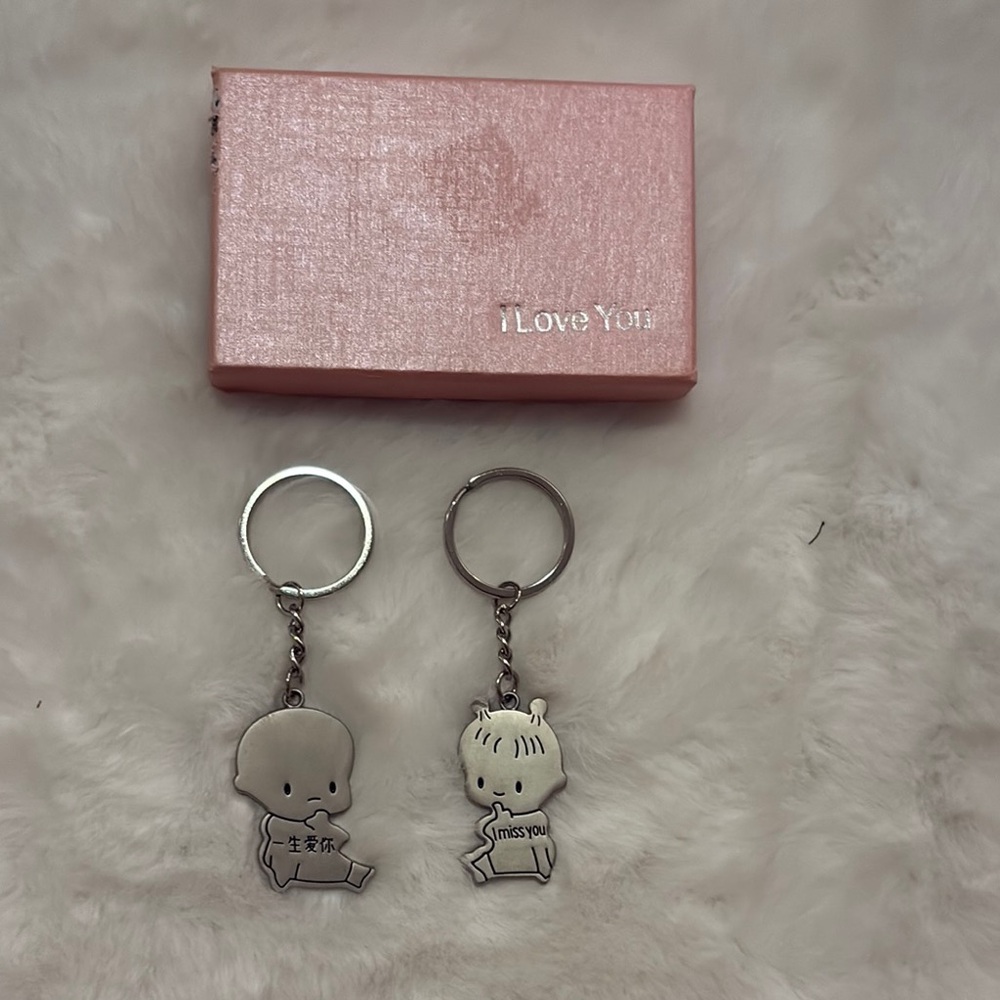 Cute Silver Keychains with Pink Gift Box